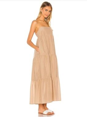L'Academie Beige Tiered Maxi Dress